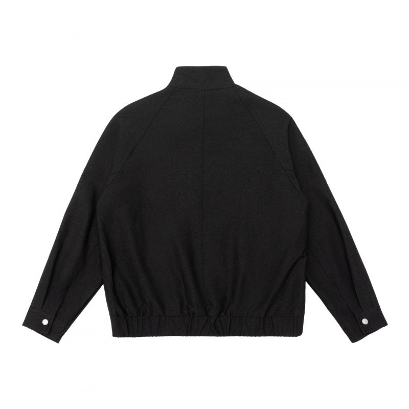 Herren Boxy-Zip-Blouson aus meliertem Strickstoff mit gestreifter Kragenfütterung und elastischem Saum Drune