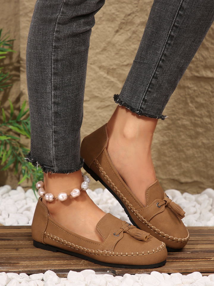 Damen  klassische Mokassin-Slipper mit Quasten und weichem Komfortfußbett Drune