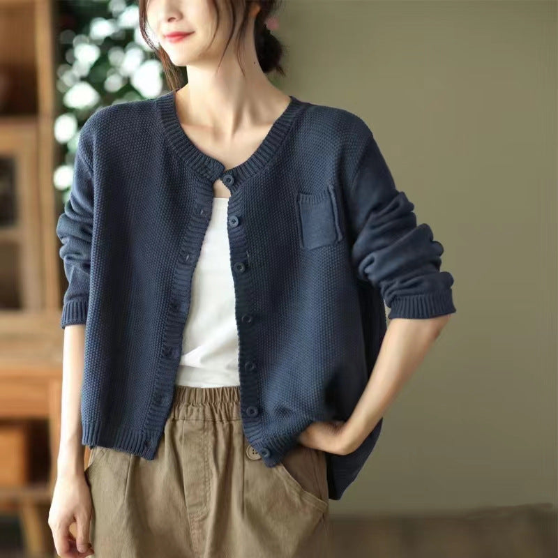 Damen leichtes Strickcardigan mit Knopfverschluss und praktischen Taschen Drune