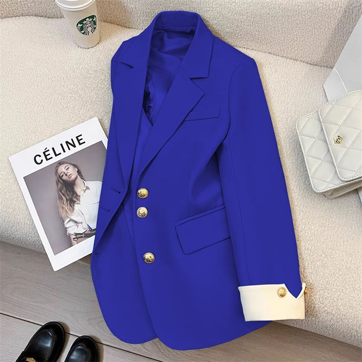 Damen Eleganter Blazer mit Goldknopfdetails Drune
