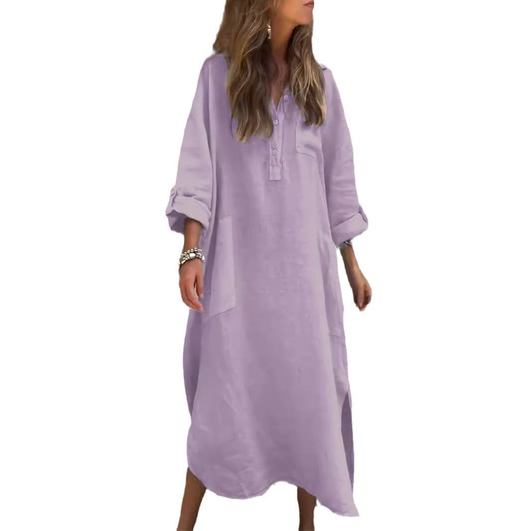 Damen lässiges Leinenkleid mit praktischen Taschen Drune