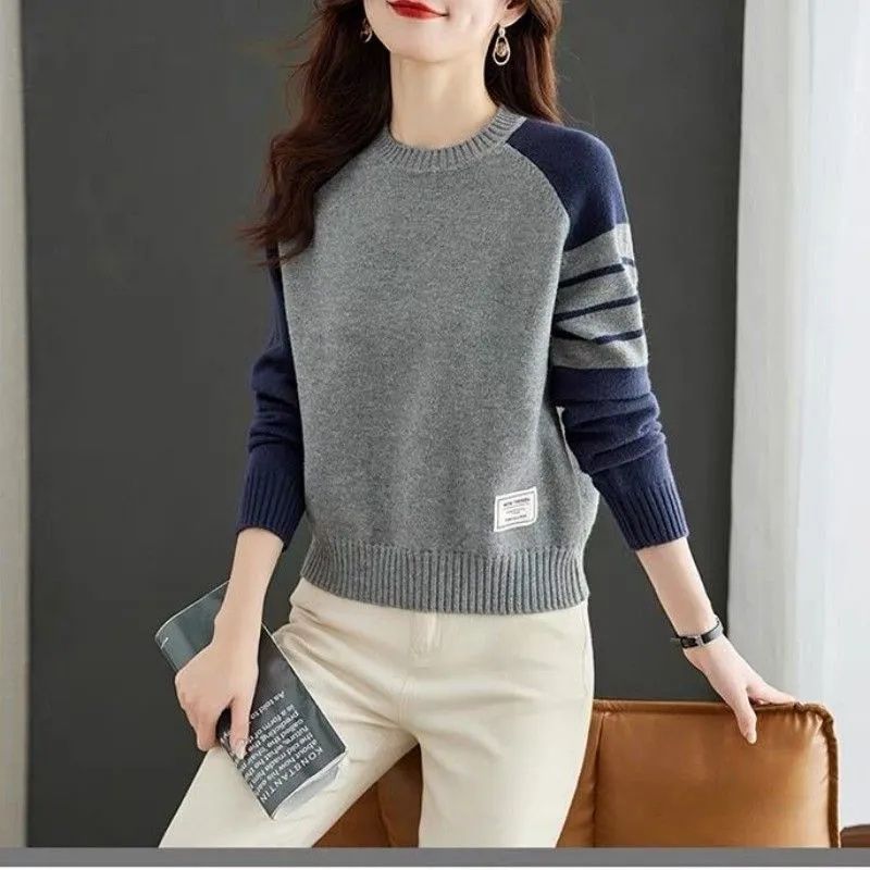 Damen Ringel-Pullover mit modischen Raglanärmeln Drune