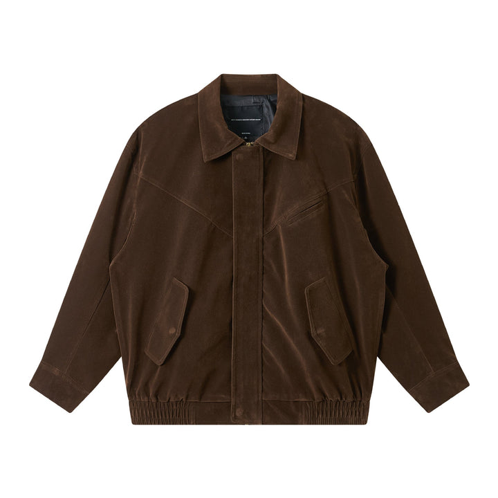 Herren Kurz geschnittener Wildlederoptik Blouson mit elastischem Saum und Pattentaschen Drune