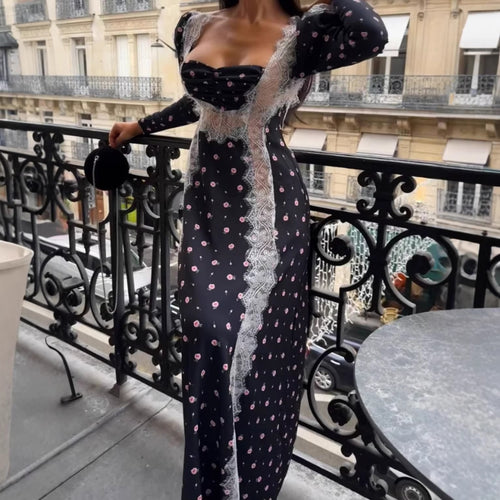 Damen Maxikleid mit Spitzenbesatz und floralem Alloverprint Drune