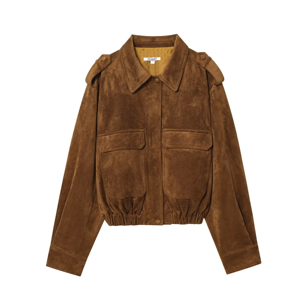 Damen modische Wildlederjacke mit praktischen Taschen Drune