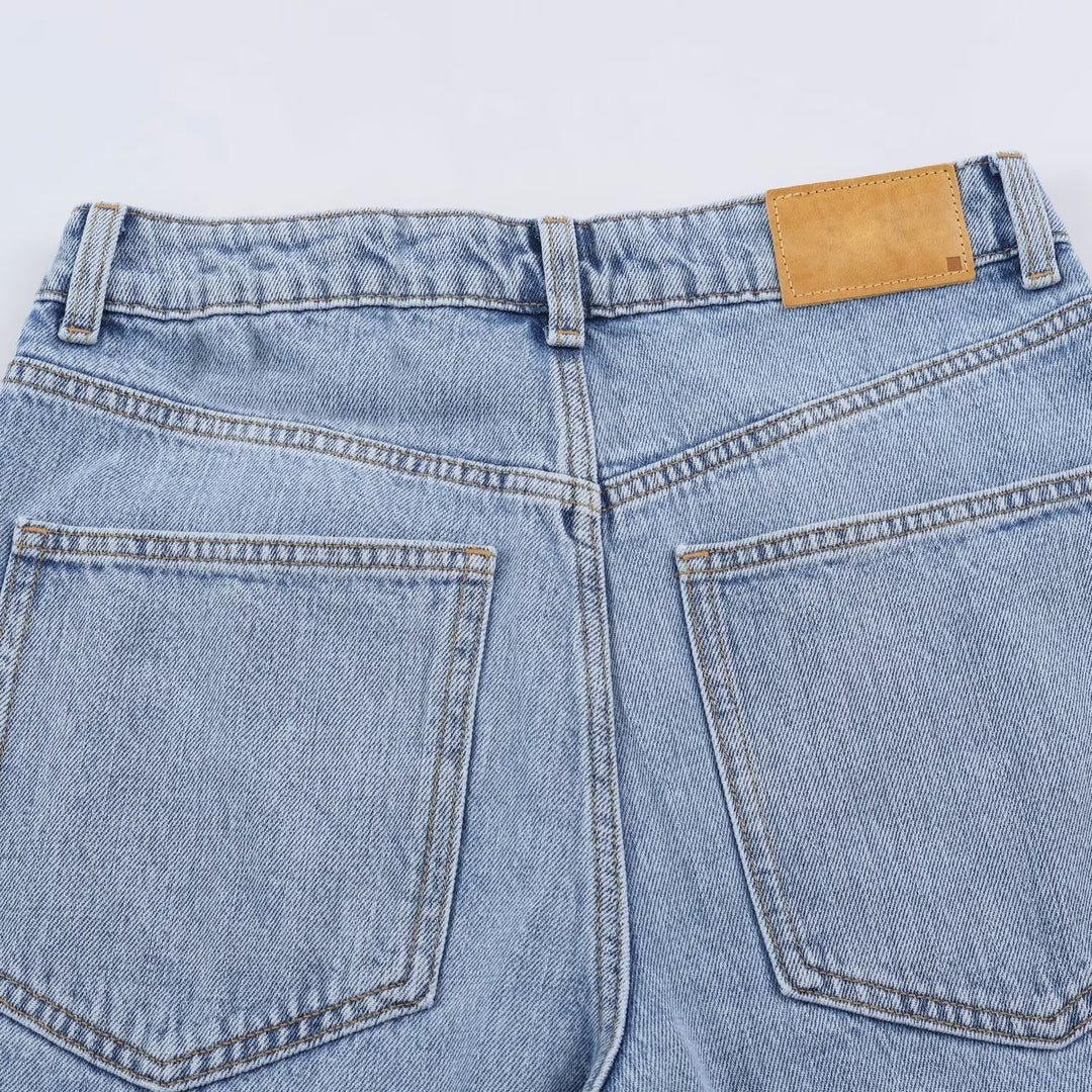 Damen Hochtaillierte weite Jeans mit geradem Bein und Cropped-Länge Drune
