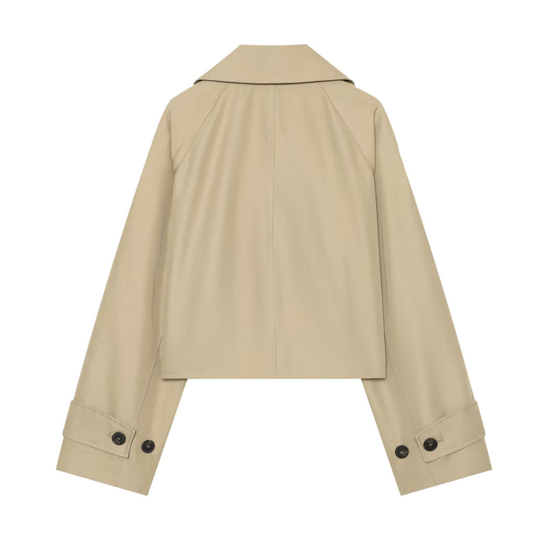 Damen Kurzjacke im Trenchstil mit Boxy-Schnitt, Doppelreihe und Schulterklappen Drune