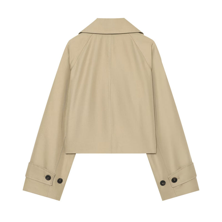 Damen Kurzjacke im Trenchstil mit Boxy-Schnitt, Doppelreihe und Schulterklappen Drune