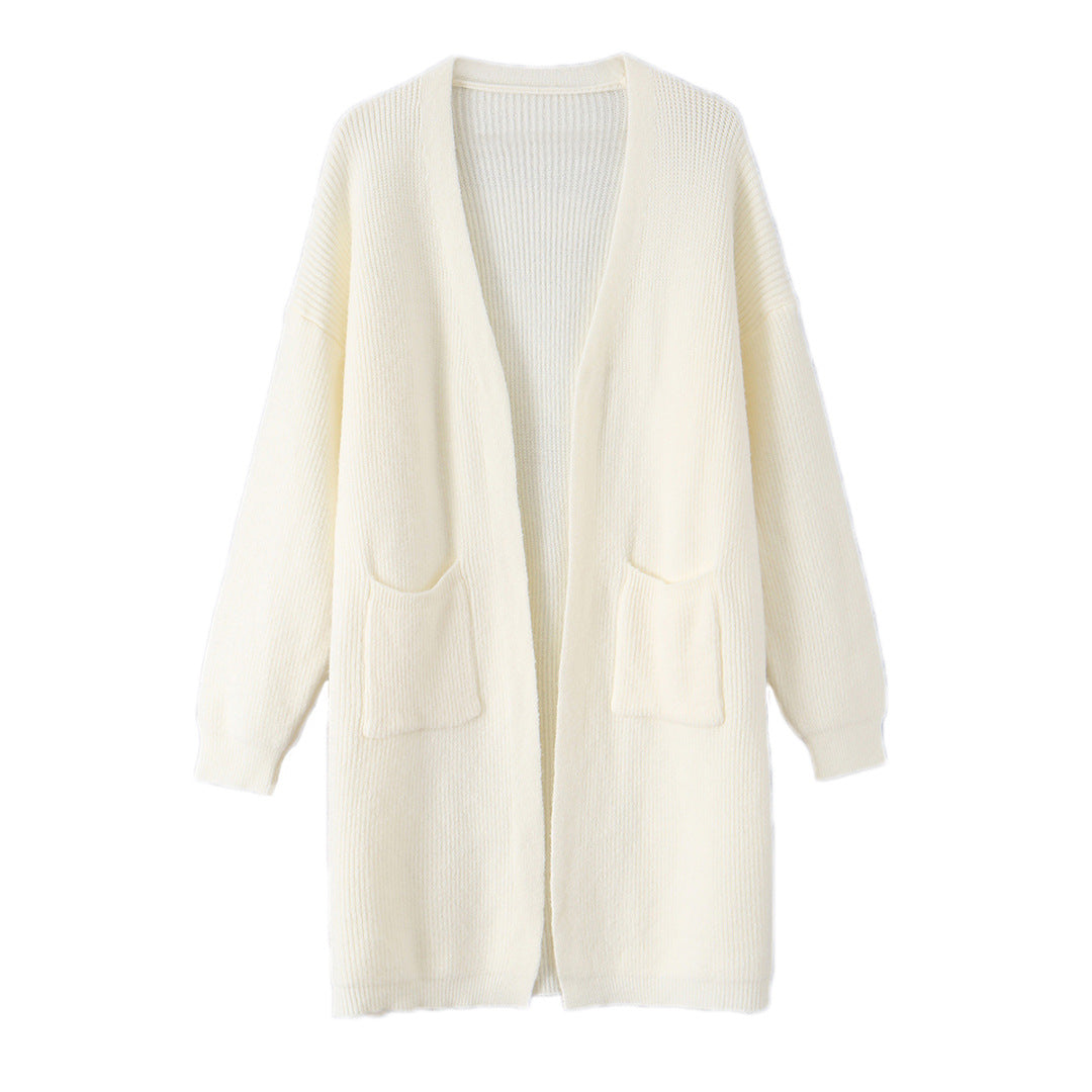 Damen Langer Oversize Strickcardigan mit aufgesetzten Taschen Drune