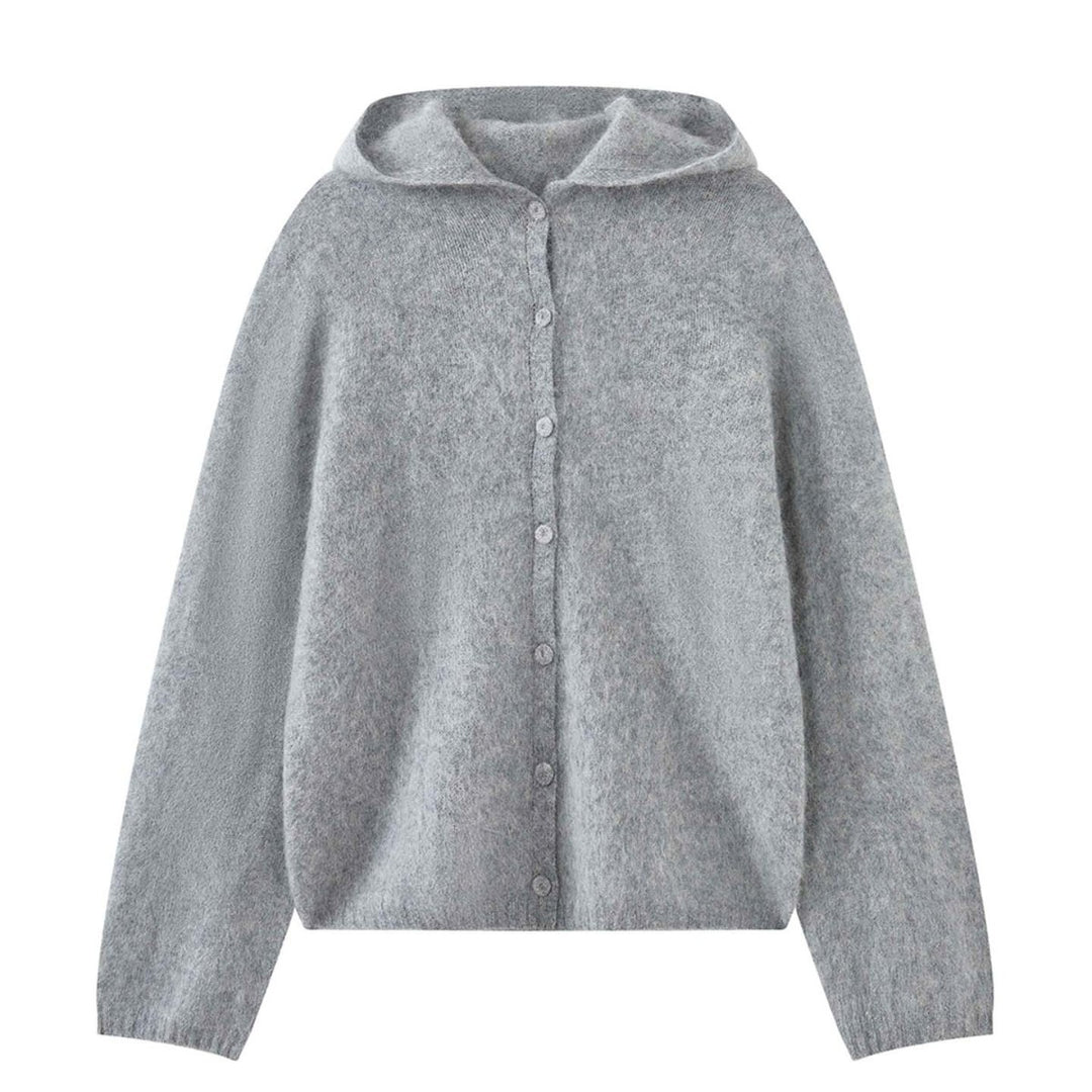 Damen Weicher Mohair‑Blend Kapuzen‑Knopfcadi­gan mit relaxtem Schnitt Drune
