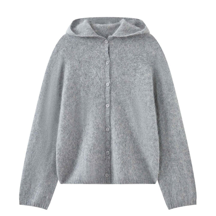 Damen Weicher Mohair‑Blend Kapuzen‑Knopfcadi­gan mit relaxtem Schnitt Drune