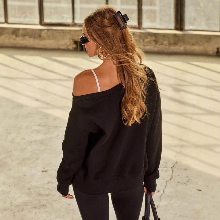 Damen lässiger Off-Shoulder Pullover mit breiten Ärmeln und modischen Akzenten Drune