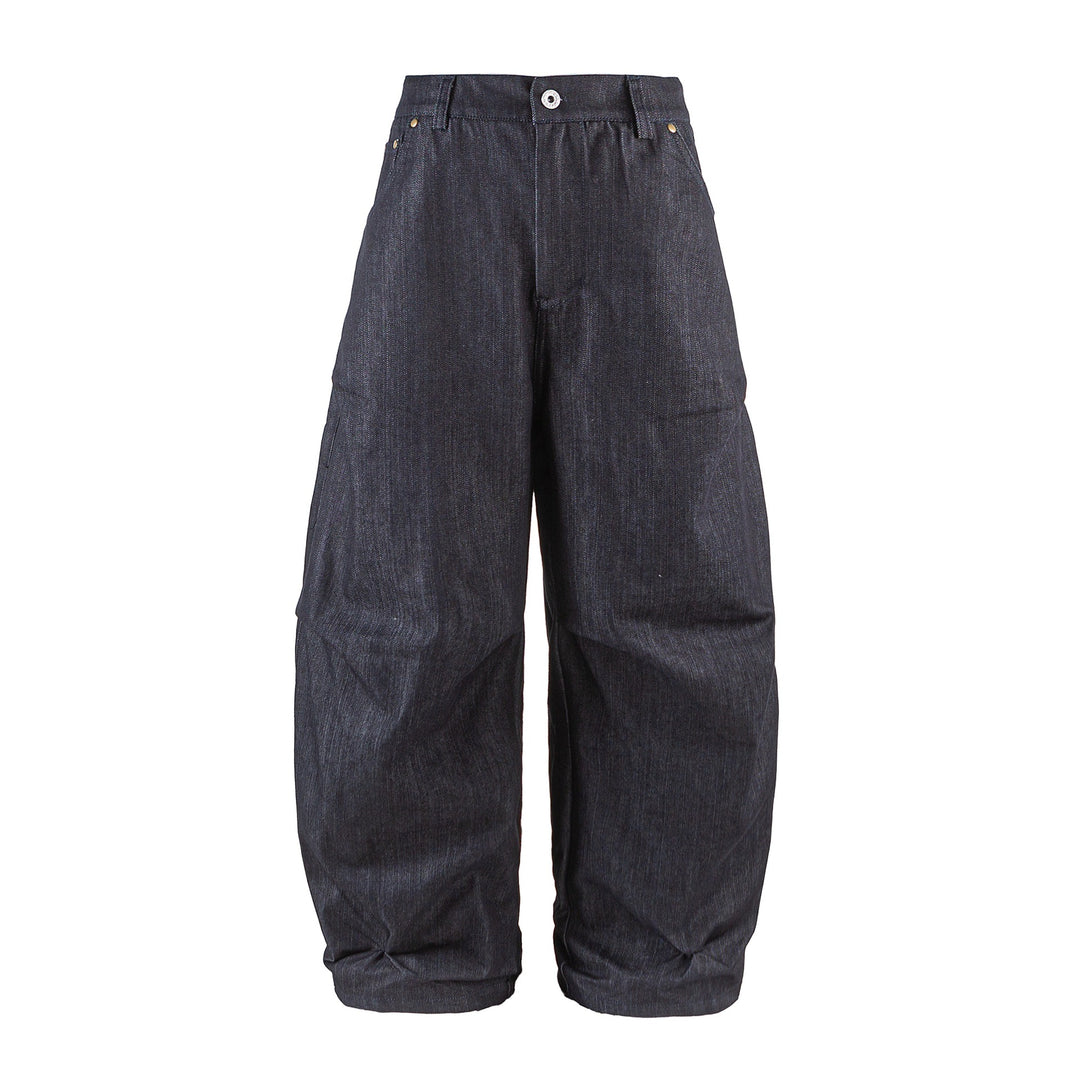 Damen Weite Cropped‑Hose mit hoher Taille, Krempelbund und markanten Kniefalten Drune