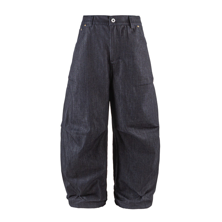 Damen Weite Cropped‑Hose mit hoher Taille, Krempelbund und markanten Kniefalten Drune