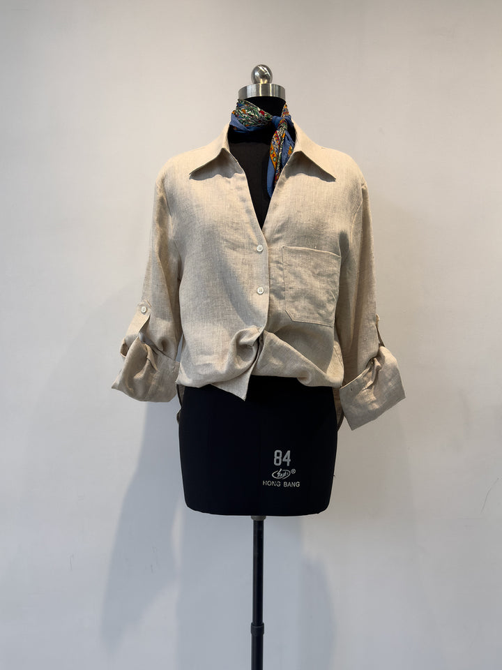 Damen Freizeit Knoten-Front Leinen Hemd Drune