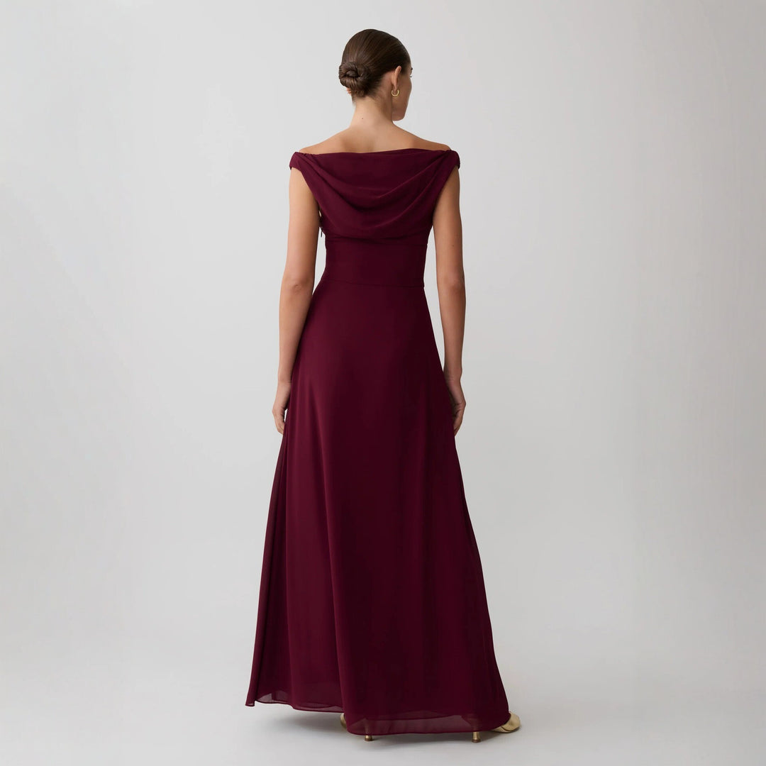 Damen Glamouröses Maxikleid mit schulterfreiem Design und eleganter Drapierung Drune