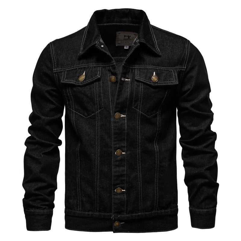 Herren nan Denim-Truckerjacke Slim Fit mit vintage Metallknöpfen und vertikaler Nahtführung Drune
