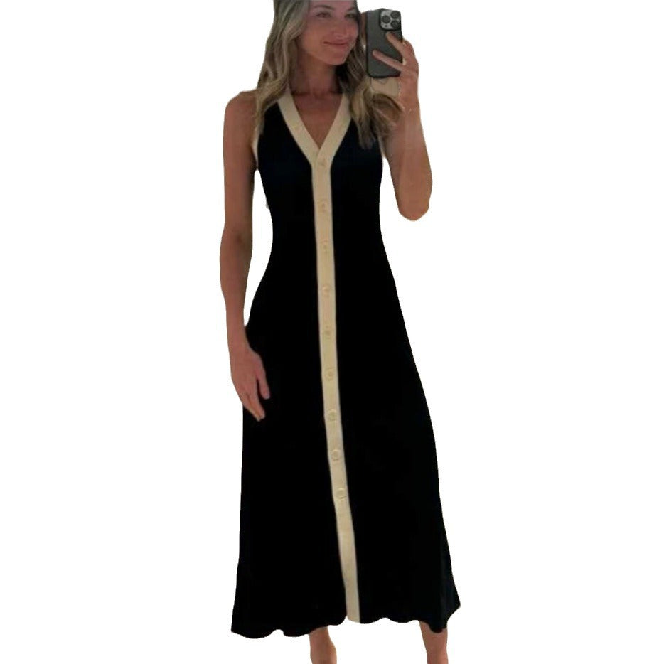 Damen Maxikleid mit Knopfleiste und kontrastierendem Design Drune