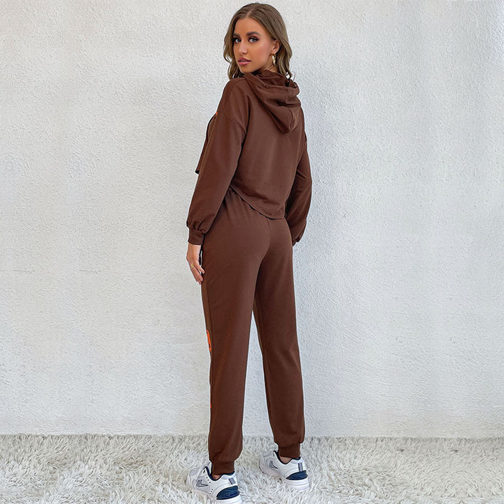 Damen Cropped Kapuzenpullover- und Jogginghose-Set mit Smiley-Print Drune