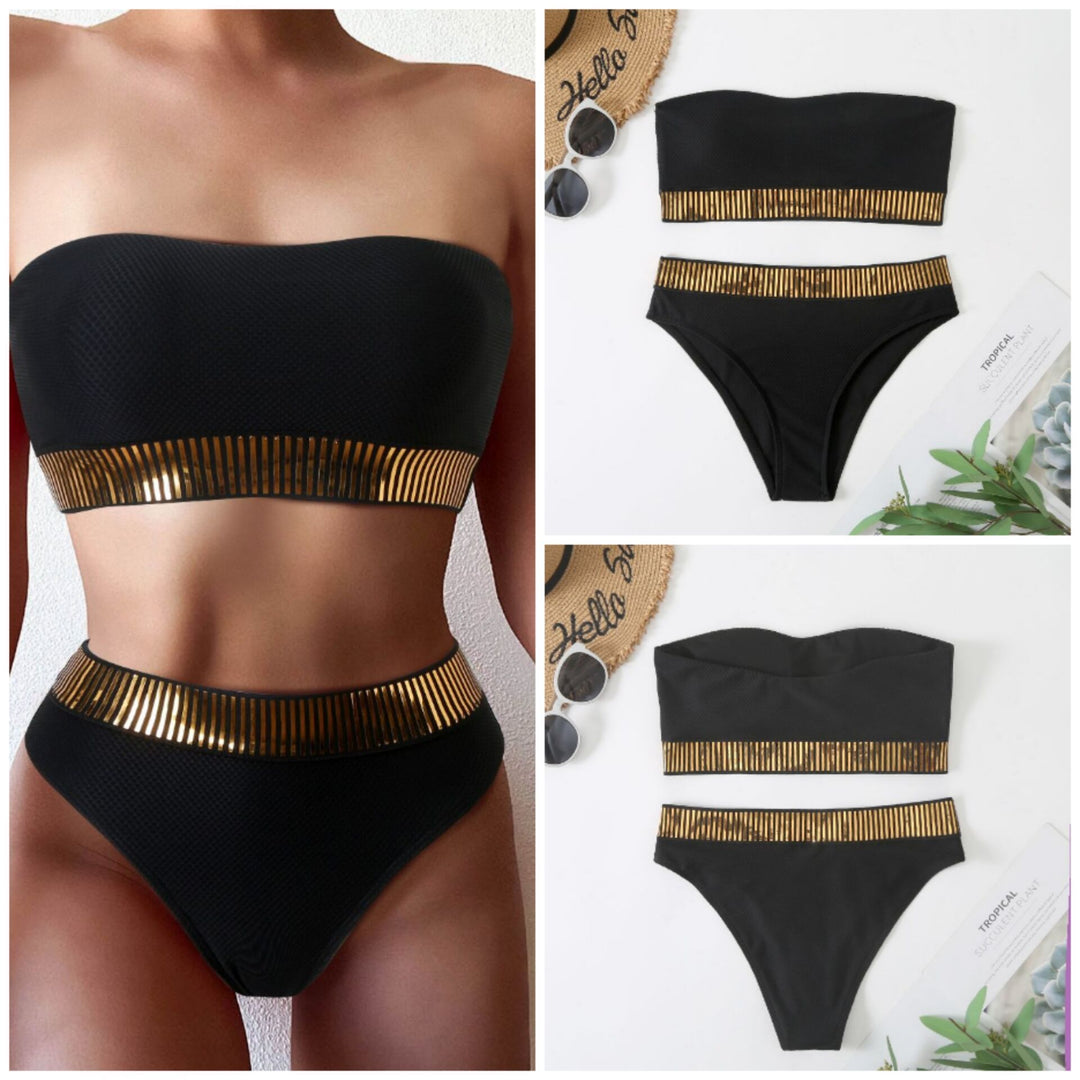 Damen Bandeau-Bikini mit goldenen Akzenten Drune