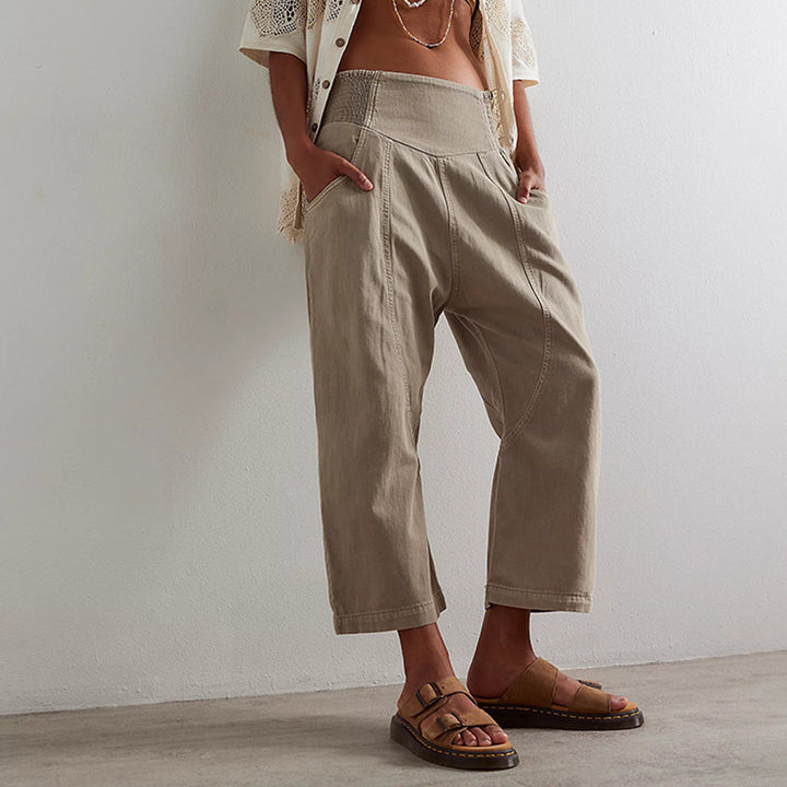 Damen lässige Loose-Fit Jeans mit elastischem Bund und geräumigen Taschen Drune
