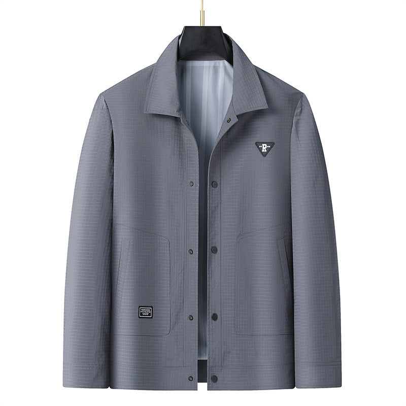 Herren Leichte strukturierte Coach-Jacke im Overshirt-Stil mit Druckknopfleiste und aufgesetzten Taschen Drune