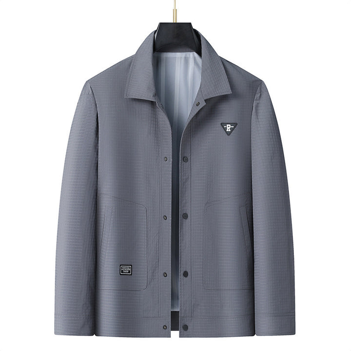 Herren Leichte strukturierte Coach-Jacke im Overshirt-Stil mit Druckknopfleiste und aufgesetzten Taschen Drune