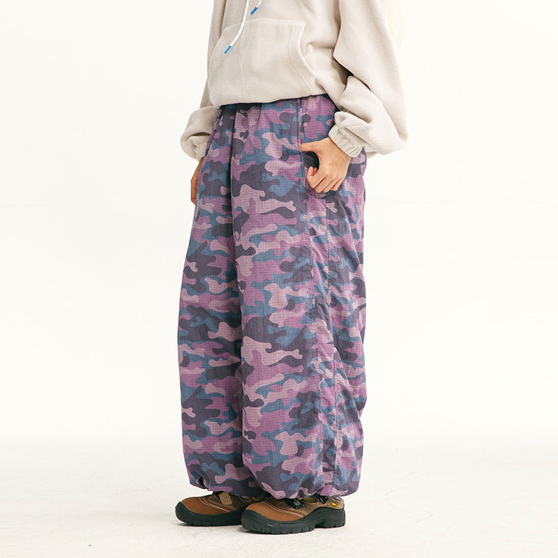 Herren Locker geschnittene Ripstop-Freizeithose mit Camouflage-Muster und elastischem Kordelbund Drune
