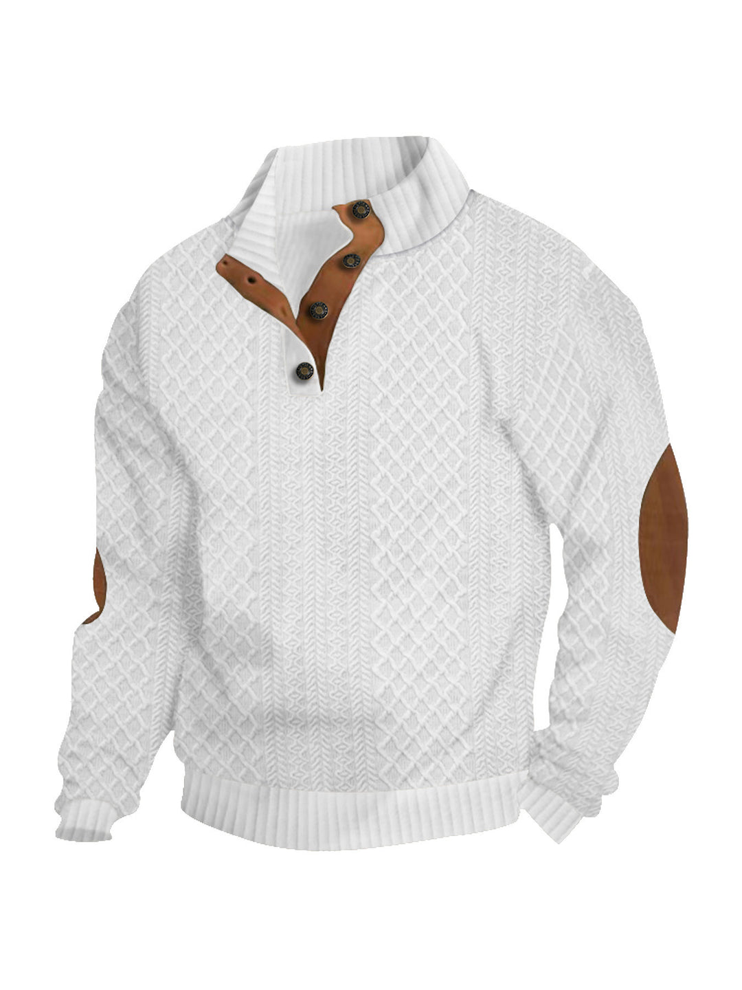 Herren kuscheliger Strickpullover mit modernem Kragen und Lederdetails Drune