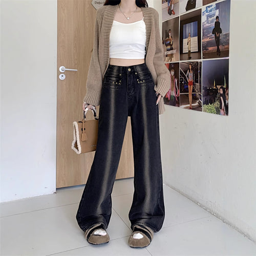Damen Weit geschnittene Jeans mit detailreicher Knopfgestaltung Drune