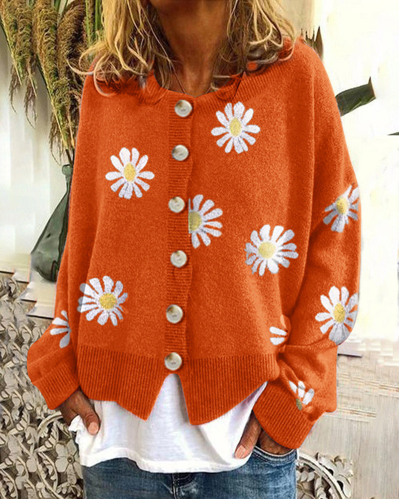 Damen gestreifte Strickjacke mit Blumenmuster Drune