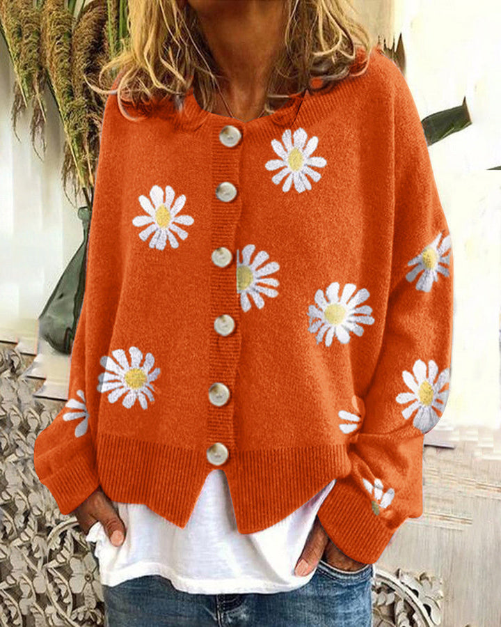Damen gestreifte Strickjacke mit Blumenmuster Drune