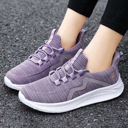 Damen nan gestrickte Slip-On-Sneaker mit elastischer Schnürung, gepolsterter Innenfütterung und dämpfender Profilsohle Drune
