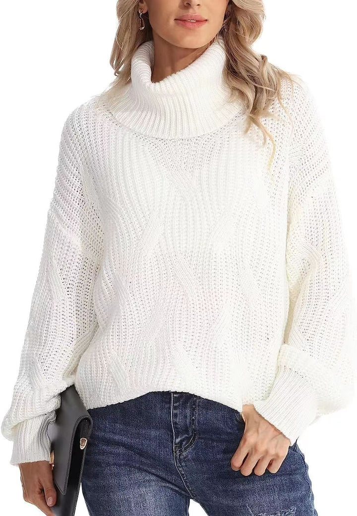 Damen Weicher Strickpullover mit hohem Kragen und Kabelmuster Drune