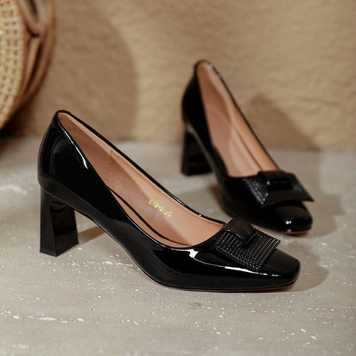 Damen elegante Blockabsatz-Pumps mit geschmackvollem Zierschleifen-Detail Drune