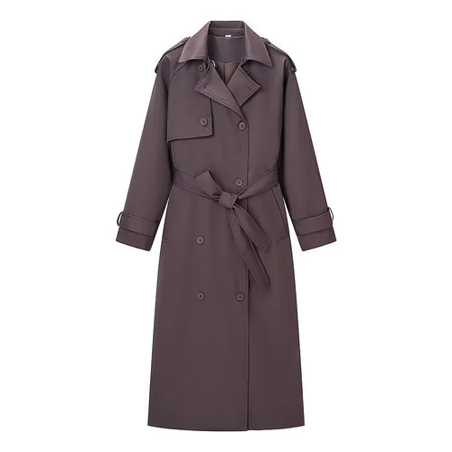 Damen nan langer Doppelreiher-Trenchcoat mit Taillengürtel, Epauletten und Sturmklappe Drune