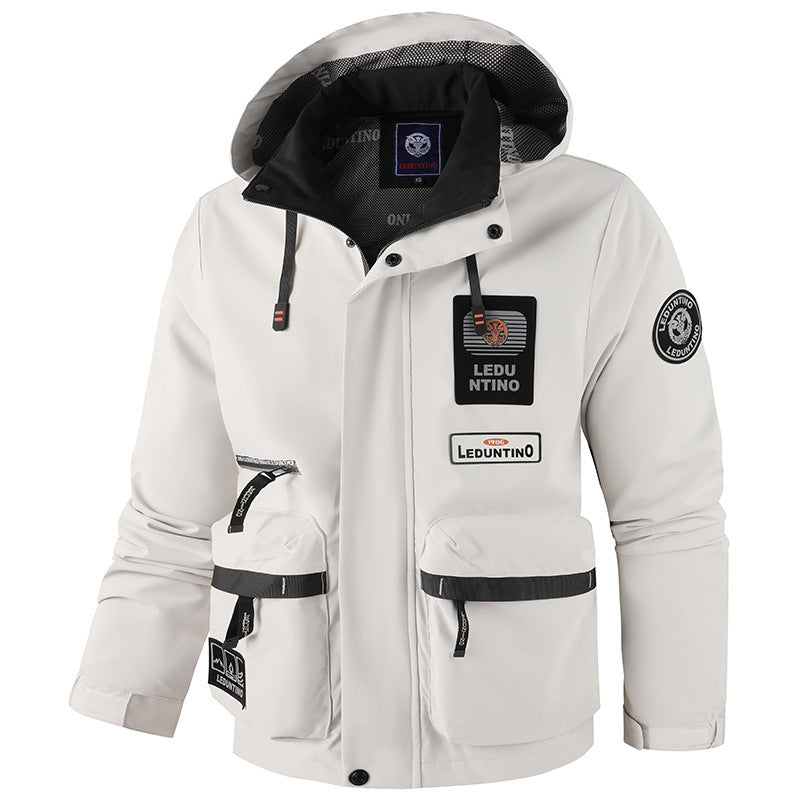 Herren nan technische Fieldjacke mit Kapuze und multifunktionalen Taschen, wasserabweisende Softshell Drune
