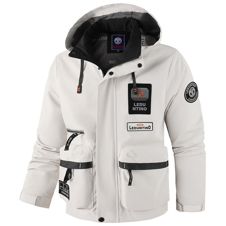Herren nan technische Fieldjacke mit Kapuze und multifunktionalen Taschen, wasserabweisende Softshell Drune