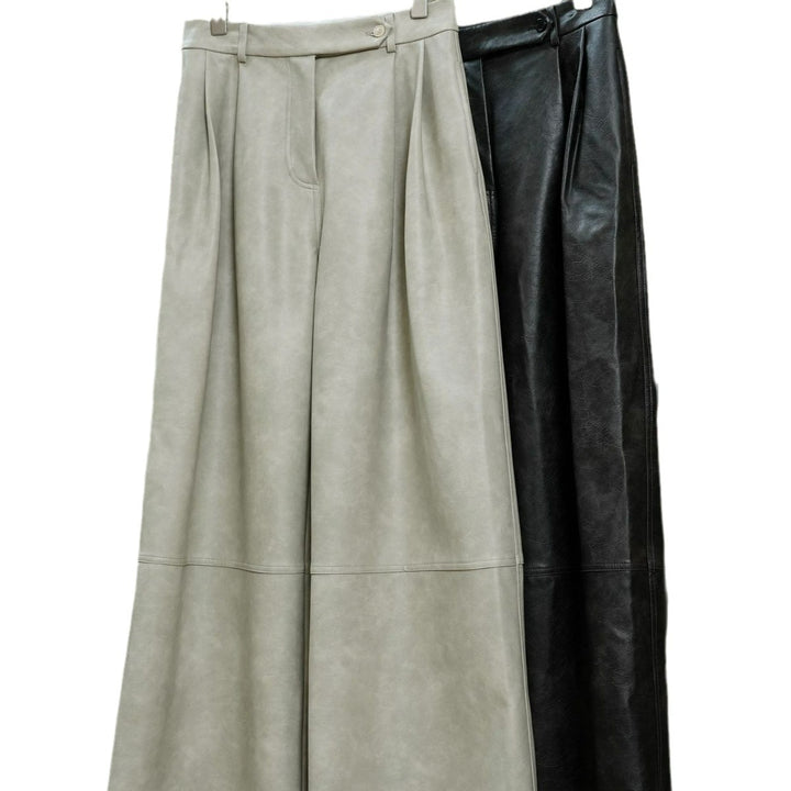Damen Weite High‑Waist Culotte‑Hose aus Lederimitat mit Bundfalten und Lounge‑Silhouette Drune
