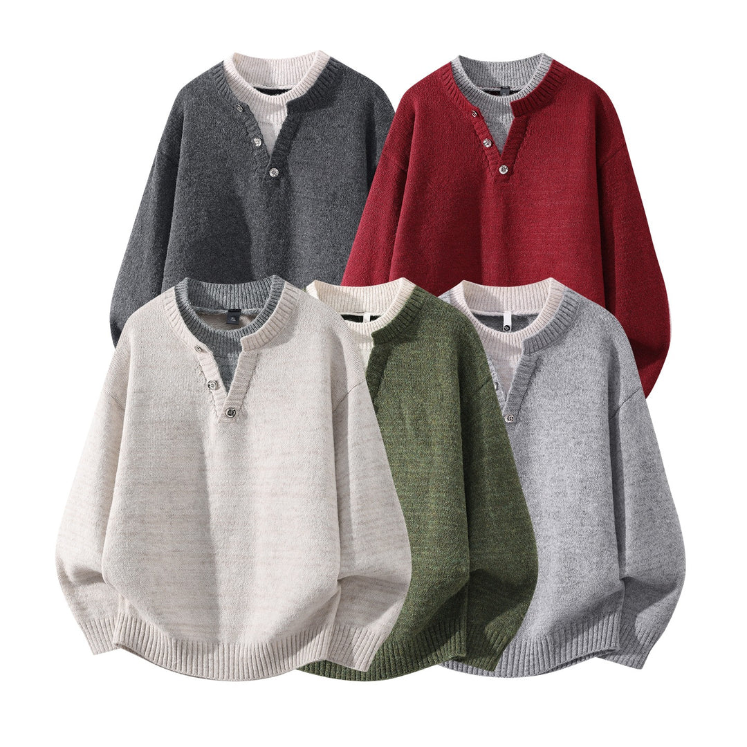 Unisex Oversize-Strickpullover mit Halbsteg‑Henley, geripptem Saum & überschnittener Schulter Drune
