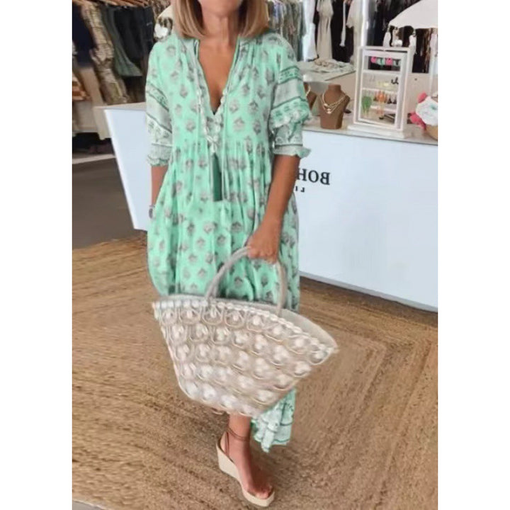 Damen Luftiges Tunika-Kleid mit floralen Mustern und feinen Rüschendetails Drune