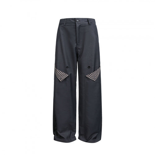 Damen Weite Cargo‑Hose mit Karomuster‑Einsätzen und dekorativen Knopfleisten Drune