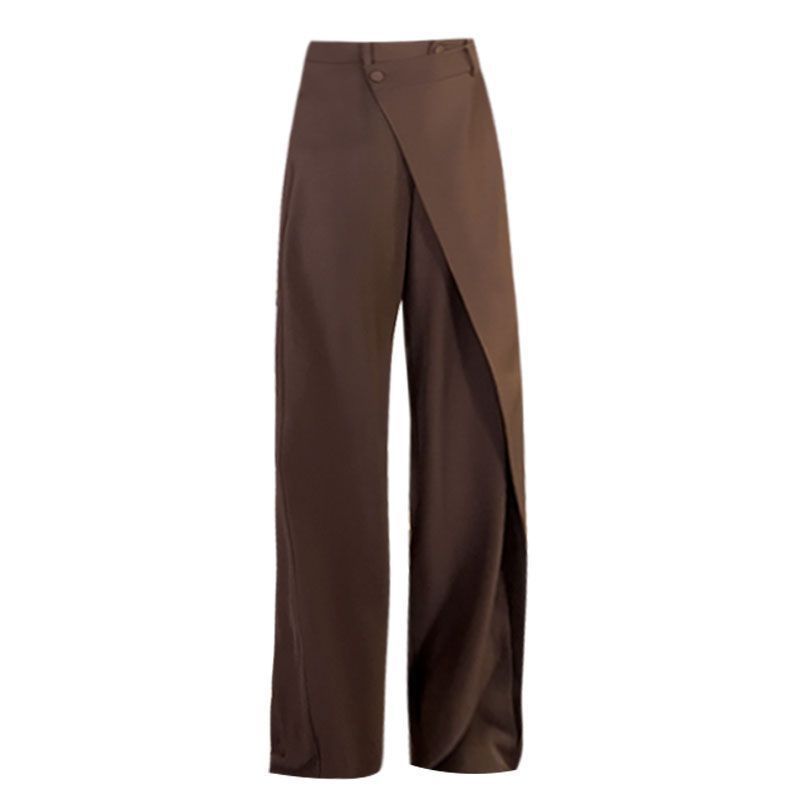 Damen elegante Weitbein-Hose mit asymmetrischem Schnitt und hohem Bund Drune