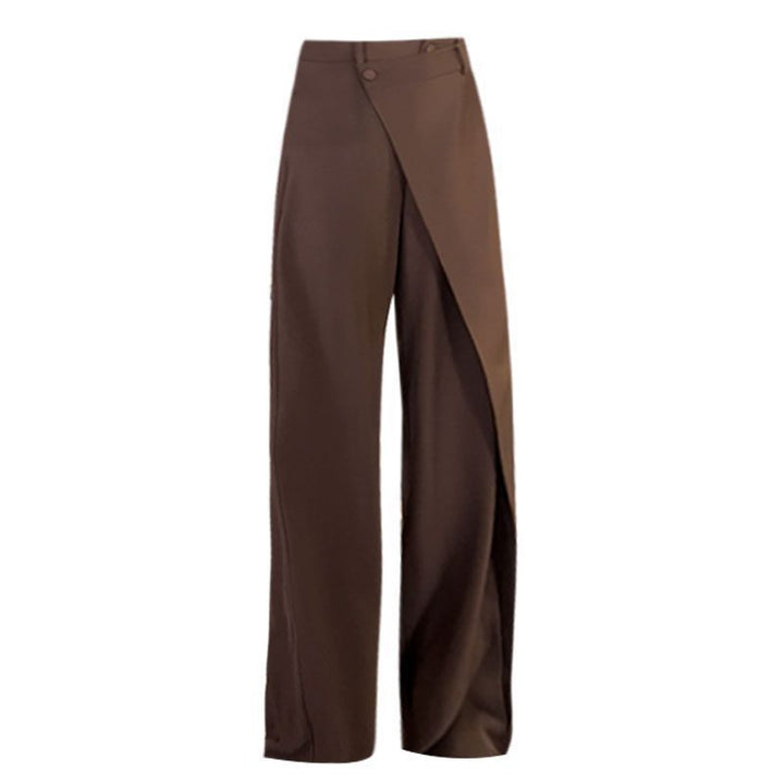 Damen elegante Weitbein-Hose mit asymmetrischem Schnitt und hohem Bund Drune