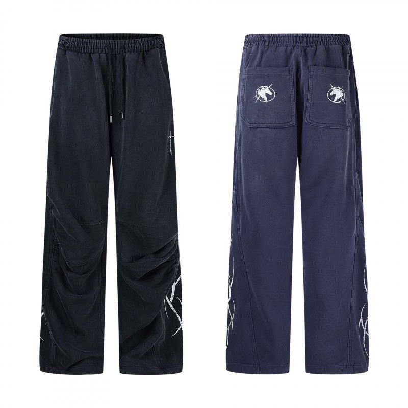 Herren weite Sweatpants im Baggy‑Cut mit Elastikbund, Kordelzug und geraffter Kniepartie Drune