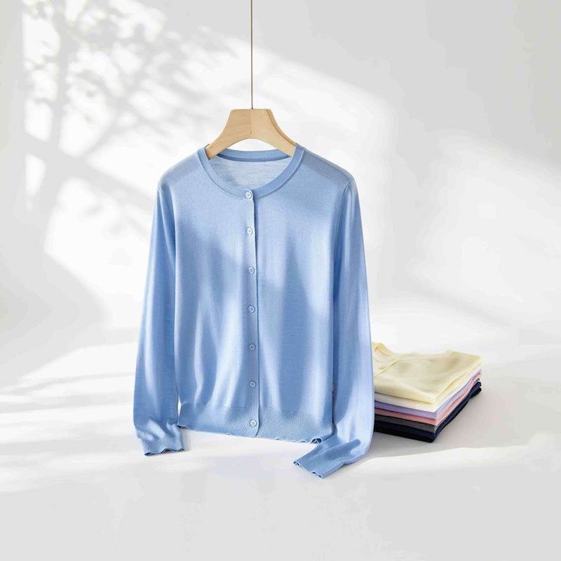Damen Feinstrick-Cardigan mit Rundhalsausschnitt und Knopfleiste Drune
