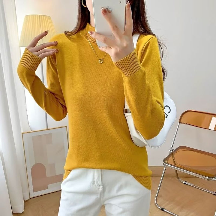 Damen Feiner Langarm-Feinstrickpullover mit schmalem Stehkragen und gerippten Bündchen Drune