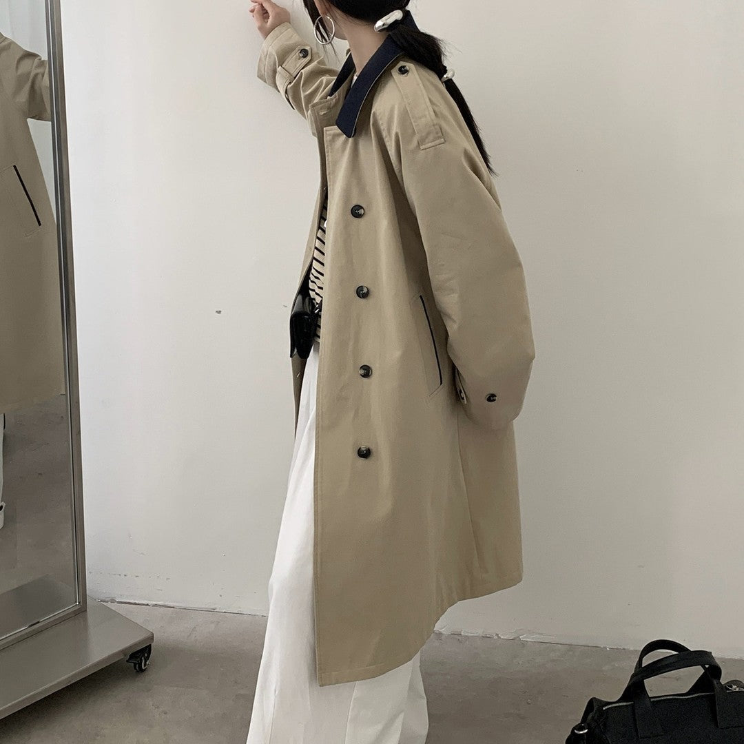 Damen Langer Wasserabweisender Trenchcoat mit Rückencape und Stehkragen Drune