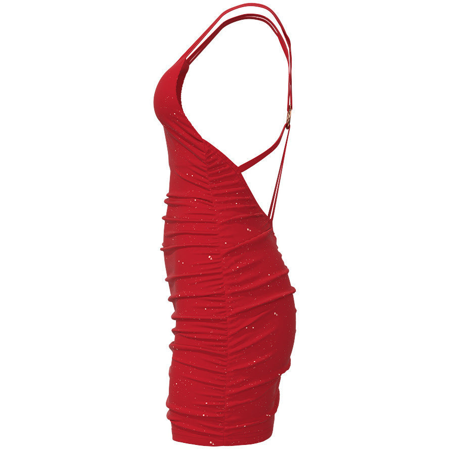 Damen Figurbetontes Minikleid mit Spaghettiträgern und Raffungen Drune