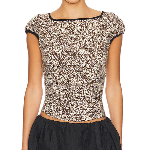 Damen Elegantes und elastisches Leopardenmuster Oberteil Drune